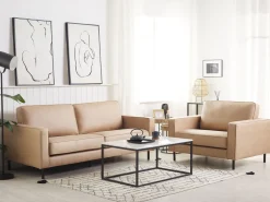 Faux Leather Living Room Set Beige Savalen