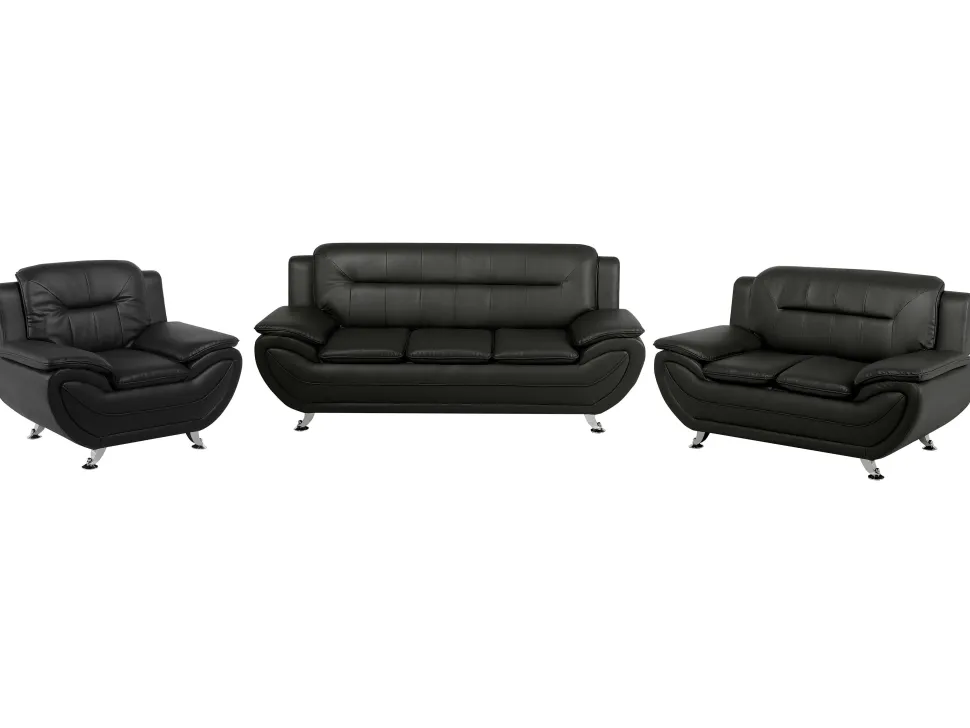 Faux Leather Living Room Set Black Leira