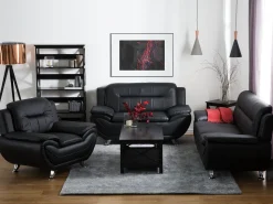 Faux Leather Living Room Set Black Leira