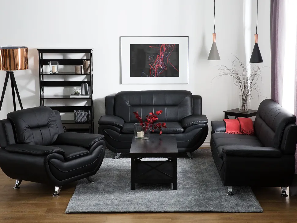 Faux Leather Living Room Set Black Leira