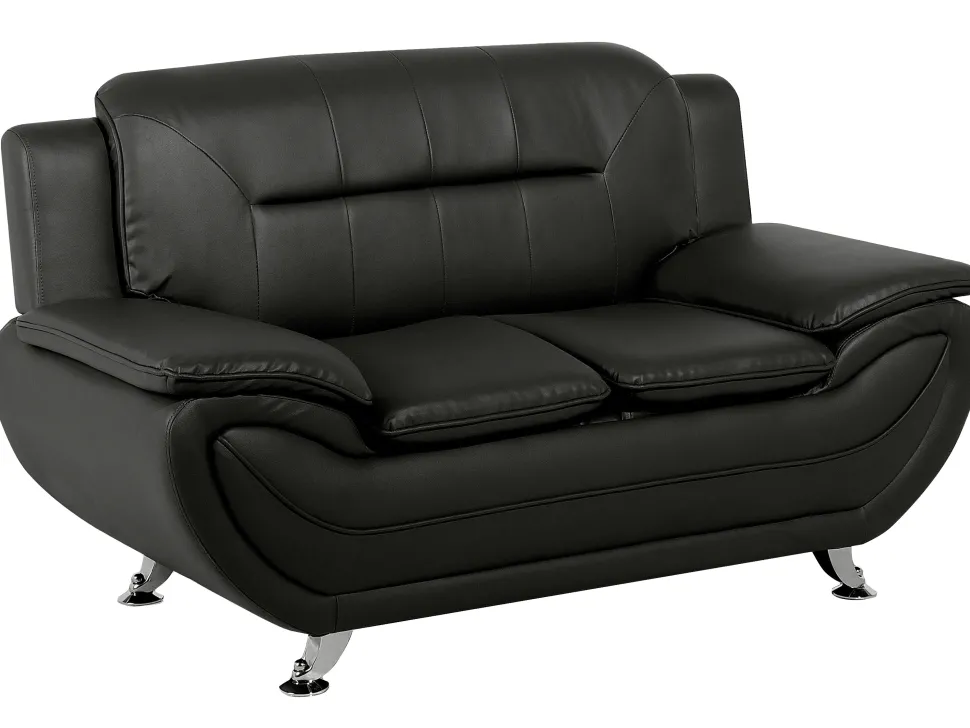 Faux Leather Living Room Set Black Leira