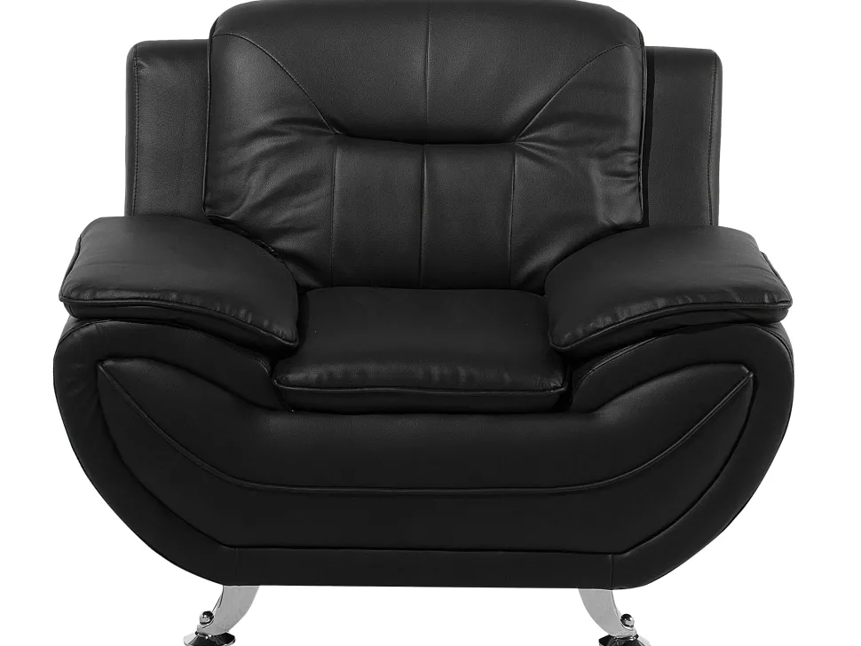 Faux Leather Living Room Set Black Leira