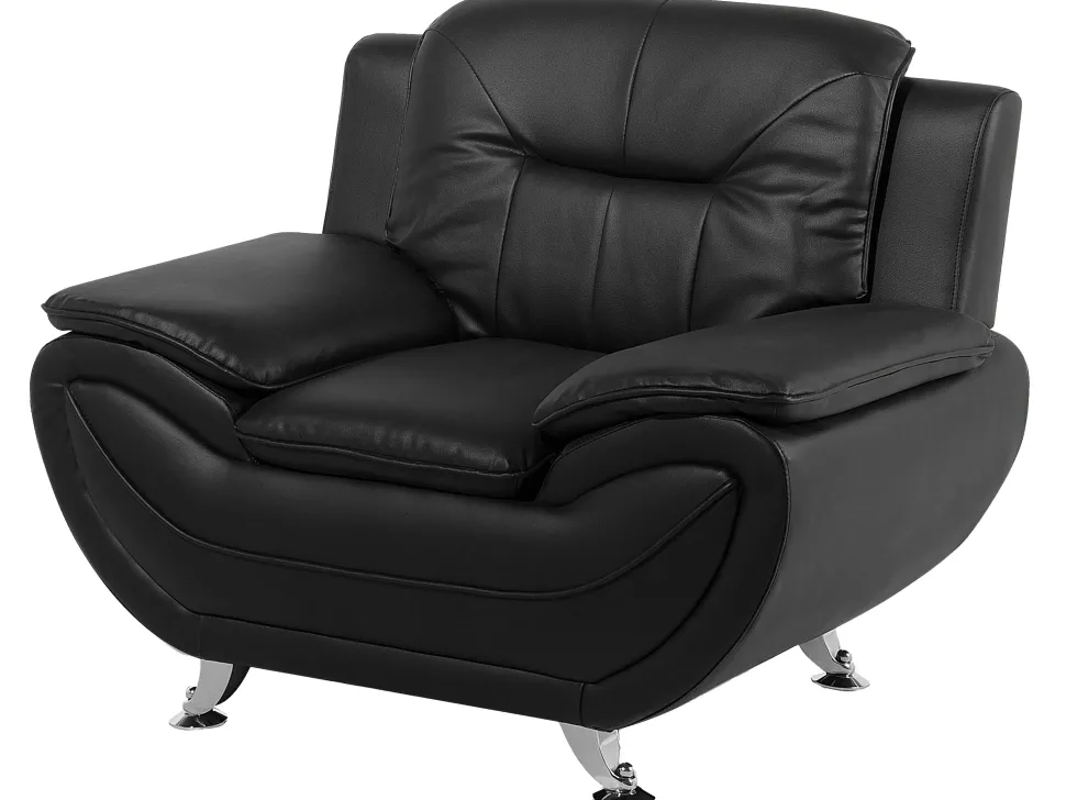Faux Leather Living Room Set Black Leira