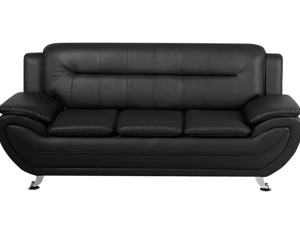 Faux Leather Living Room Set Black Leira