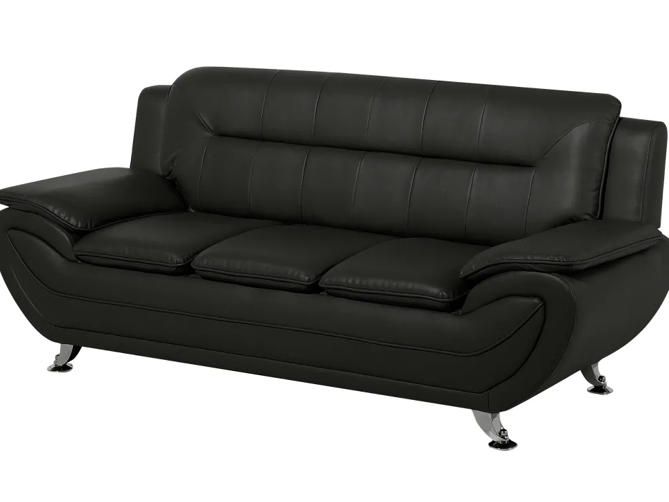 Faux Leather Living Room Set Black Leira