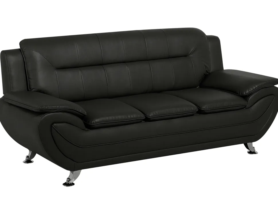 Faux Leather Living Room Set Black Leira