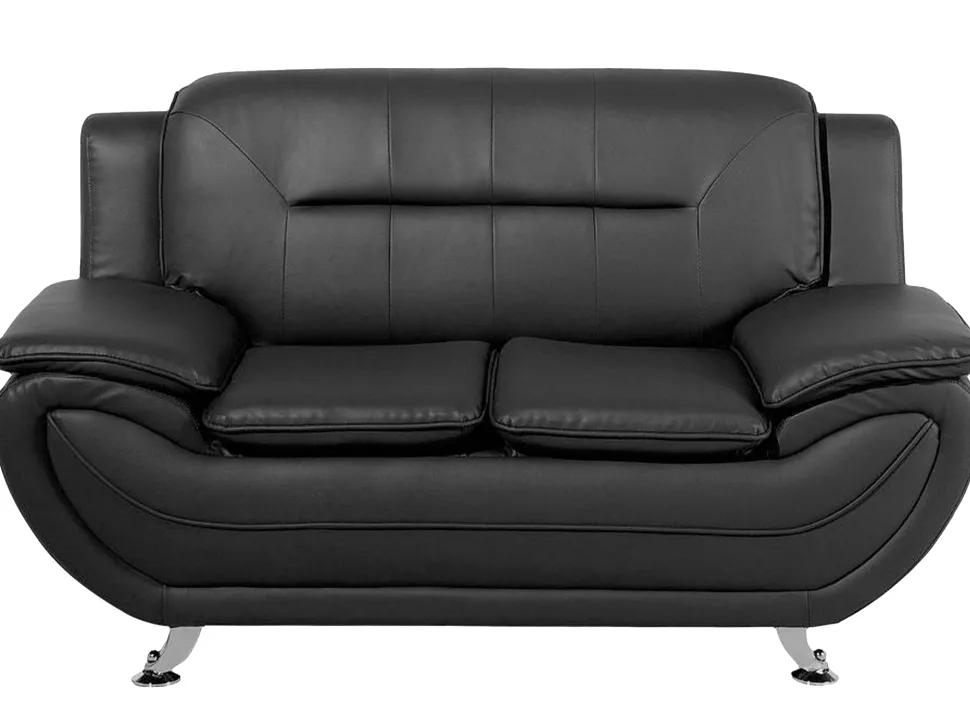 Faux Leather Living Room Set Black Leira