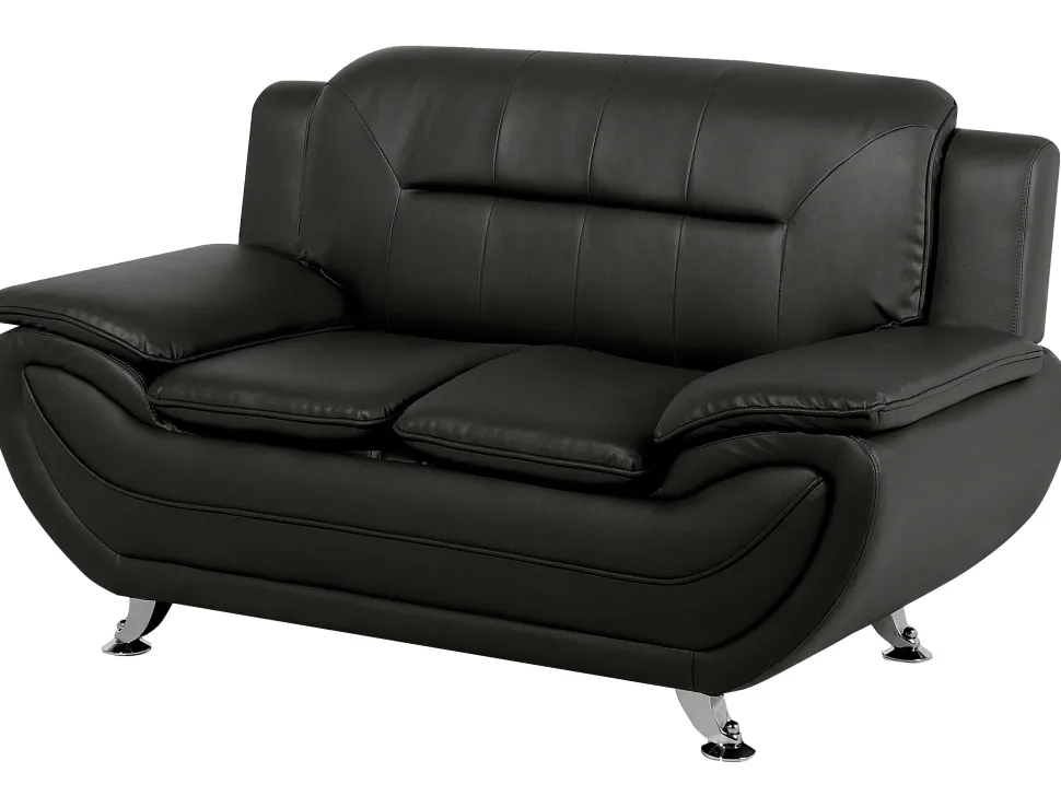Faux Leather Living Room Set Black Leira