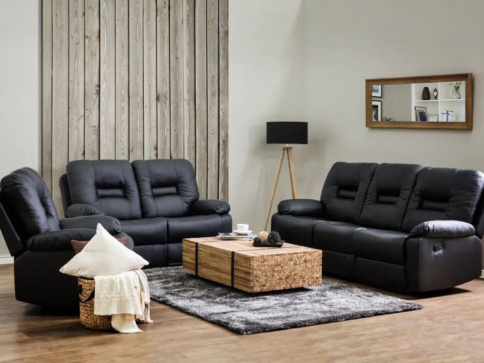 Faux Leather Manual Recliner Living Room Set Black Bergen