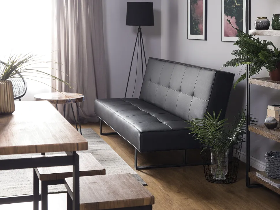 Faux Leather Sofa Bed Black Derby