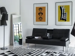 Faux Leather Sofa Bed Black Roxen