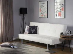 Faux Leather Sofa Bed White Derby