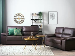 Faux Leather Sofa Set Brown Vogar