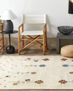 Gabbeh Teppich Wolle Beige 160 X 230 Cm Blumenmuster Hochflor Husunlu