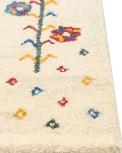 Gabbeh Teppich Wolle Beige 160 X 230 Cm Blumenmuster Hochflor Husunlu