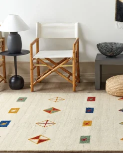 Gabbeh Teppich Wolle Beige 160 X 230 Cm Geometrisches Muster Hochflor Misinli