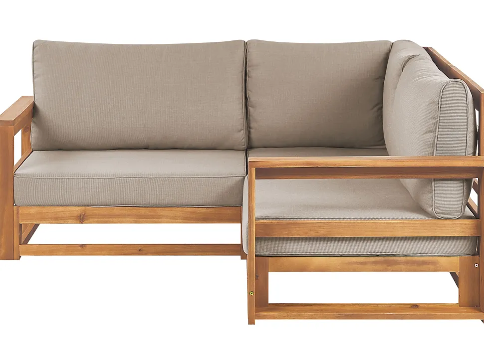Garten Ecksofa Akazienholz Hellbraun 2-Sitzer Auflagen Taupe Timor Ii