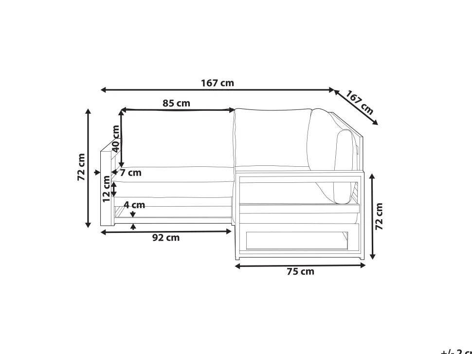 Garten Ecksofa Akazienholz Hellbraun 2-Sitzer Auflagen Taupe Timor Ii