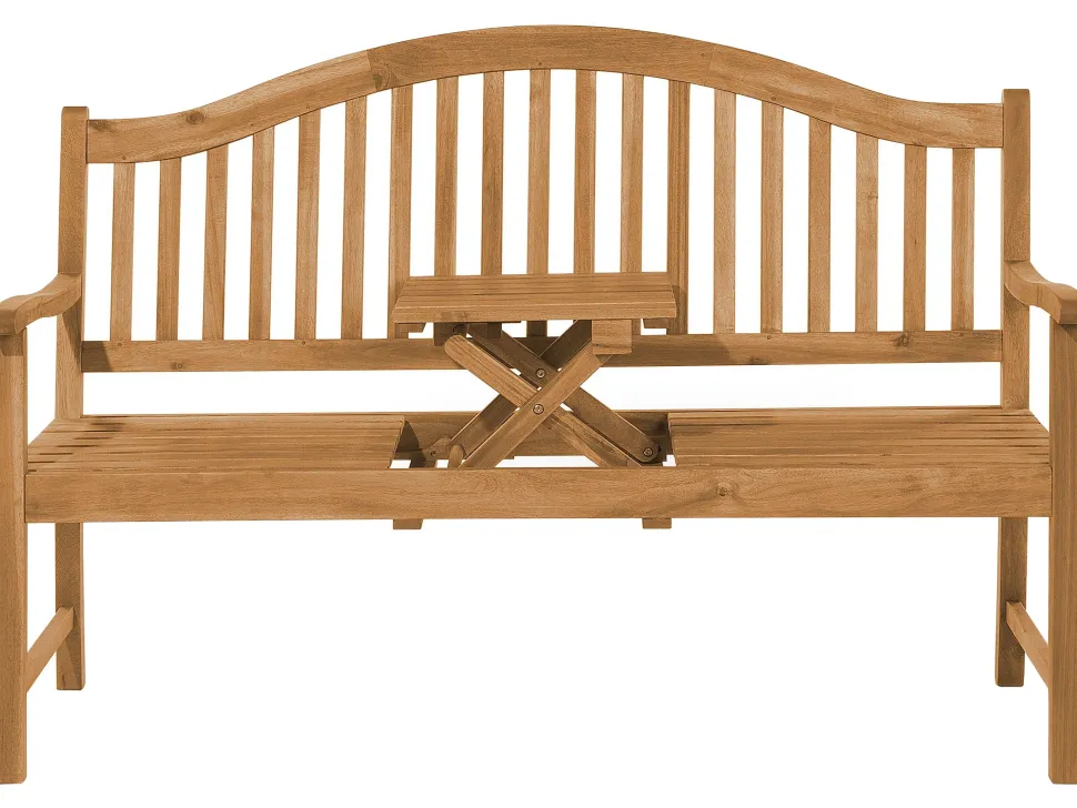 Gartenbank Akazienholz Hellbraun 150 Cm Aufklappbarer Abstelltisch Hilo