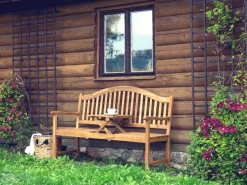 Gartenbank Akazienholz Hellbraun 150 Cm Aufklappbarer Abstelltisch Hilo