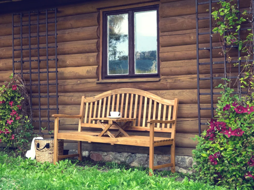Gartenbank Akazienholz Hellbraun 150 Cm Aufklappbarer Abstelltisch Hilo