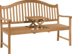 Gartenbank Akazienholz Hellbraun 150 Cm Aufklappbarer Abstelltisch Hilo