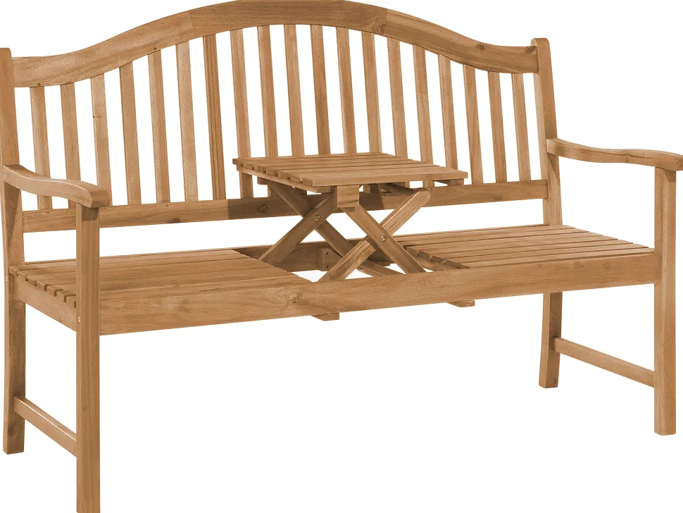 Gartenbank Akazienholz Hellbraun 150 Cm Aufklappbarer Abstelltisch Hilo
