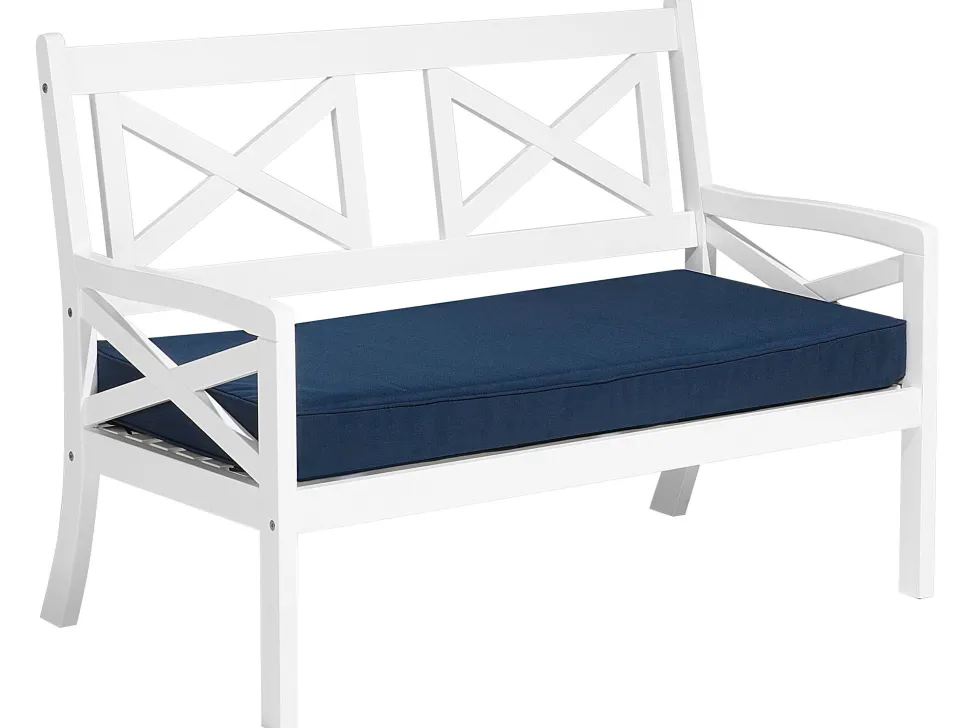 Gartenbank Akazienholz Weis 120 Cm Auflage Marineblau Baltic
