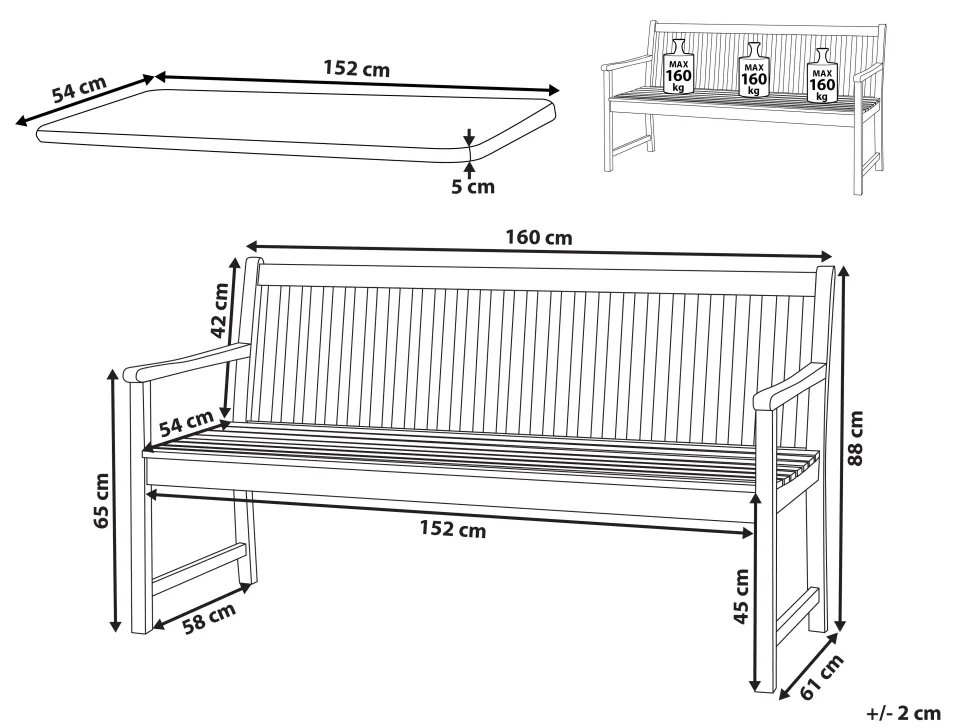 Gartenbank Zertifiziertes Holz Hellbraun 160 Cm Auflage Taupe Vivara