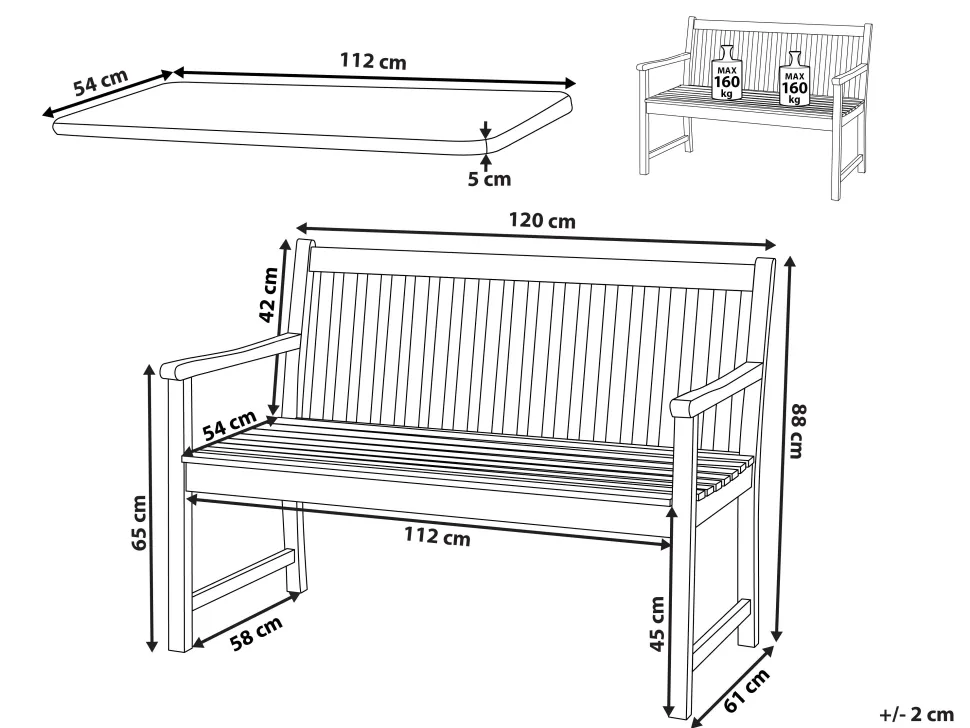 Gartenbank Zertifiziertes Holz Hellbraun 120 Cm Auflage Blau Gestreift Vivara