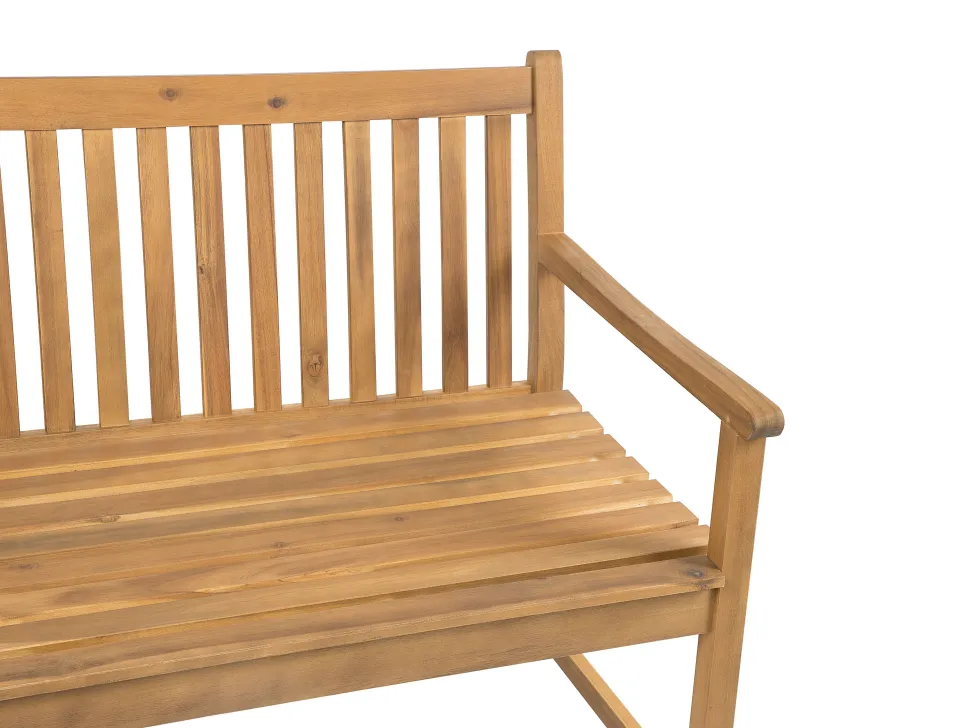 Gartenbank Zertifiziertes Holz Hellbraun 120 Cm Auflage Blau Gestreift Vivara