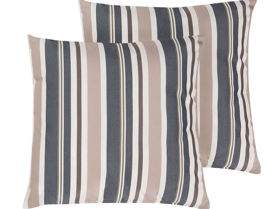 Gartenkissen Dunkelblau-Beige Gestreift 40 X 40 Cm 2Er Set Kastos