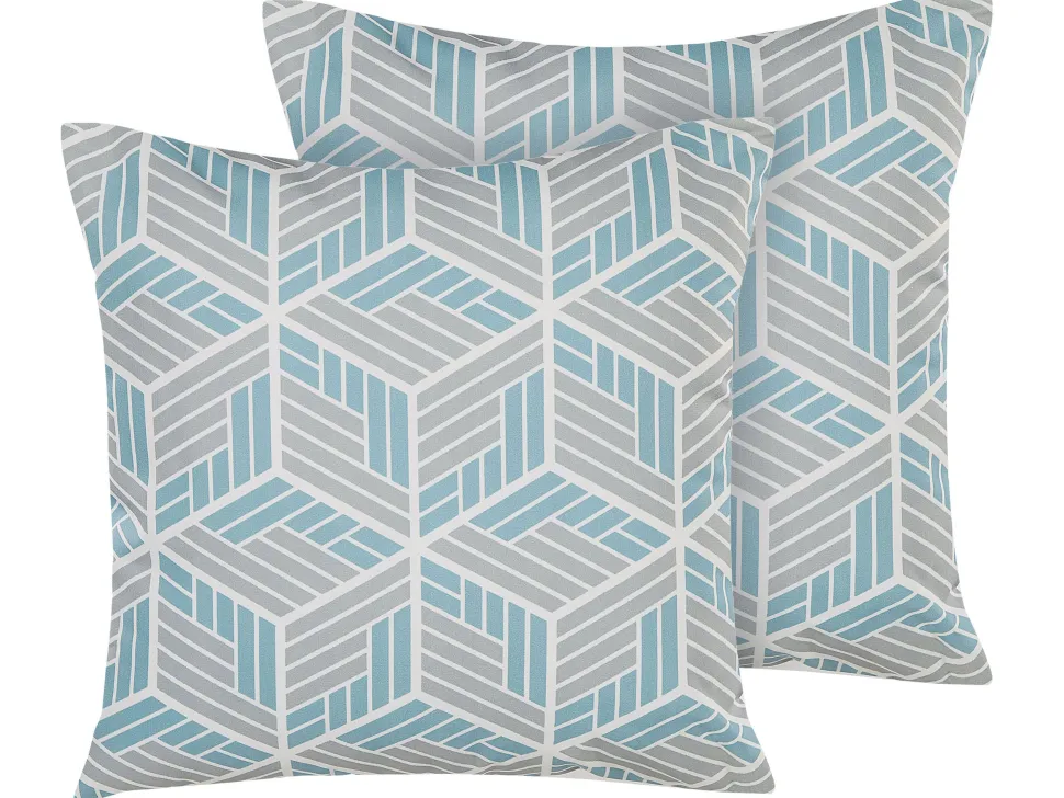 Gartenkissen Rautenmuster Grau-Blau 45 X 45 Cm 2Er Set Veggio