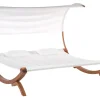 Gartenliege 2 Personen Larchenholz Dunkelbraun Sonnendach Cremeweis Teramo