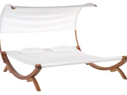 Gartenliege 2 Personen Larchenholz Dunkelbraun Sonnendach Cremeweis Teramo