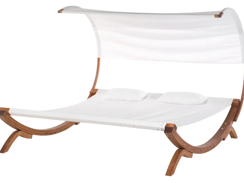 Gartenliege 2 Personen Larchenholz Dunkelbraun Sonnendach Cremeweis Teramo