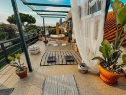Gartenliege 2 Personen Larchenholz Dunkelbraun Sonnendach Cremeweis Teramo