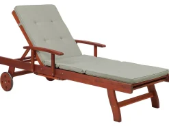Gartenliege Akazienholz Dunkelbraun Auflage Grau-Beige Rollbar Toscana