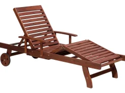 Gartenliege Akazienholz Dunkelbraun Auflage Grau-Beige Rollbar Toscana