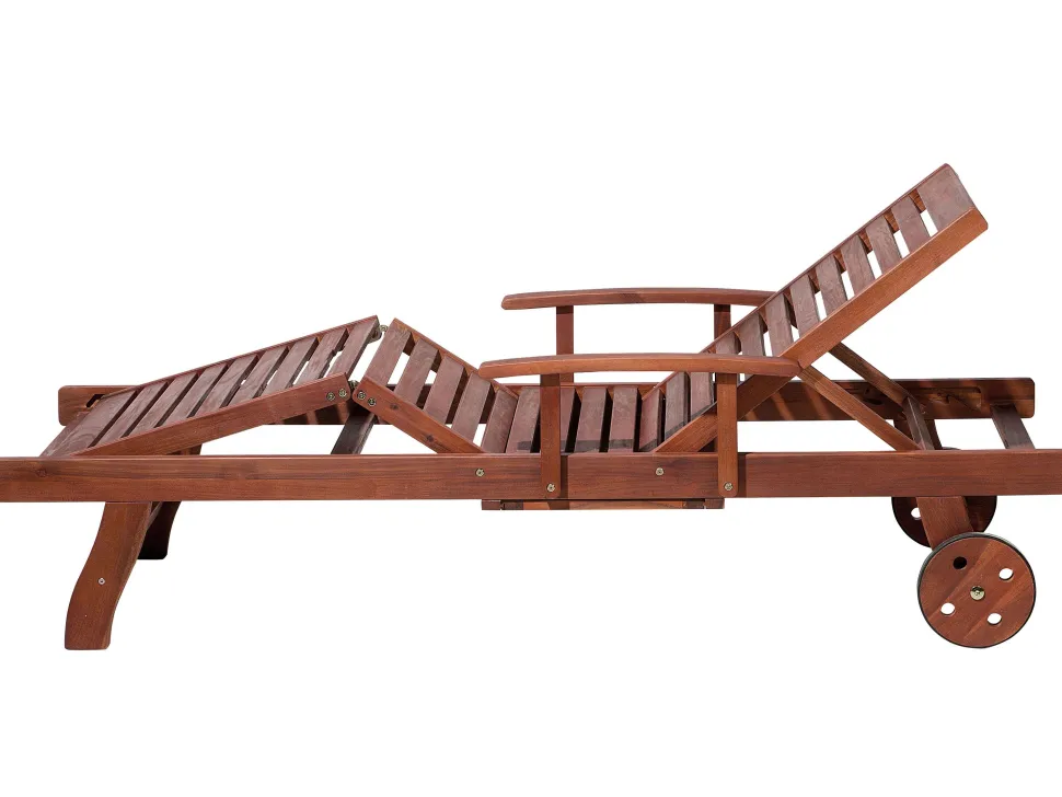 Gartenliege Akazienholz Dunkelbraun Auflage Grau-Beige Rollbar Toscana
