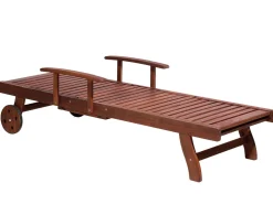 Gartenliege Akazienholz Dunkelbraun Auflage Grau-Beige Rollbar Toscana