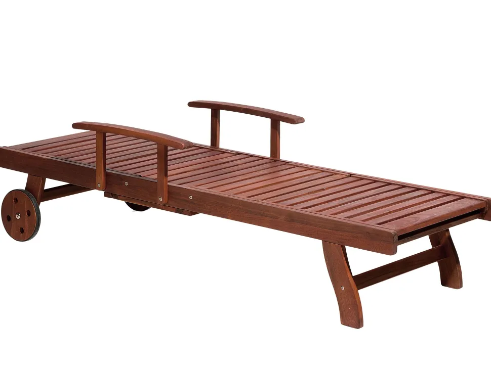 Gartenliege Akazienholz Dunkelbraun Auflage Grau-Beige Rollbar Toscana