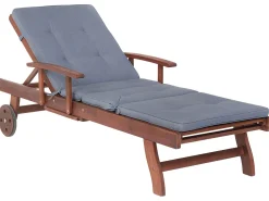 Gartenliege Akazienholz Dunkelbraun Auflage Blau Rollbar Toscana