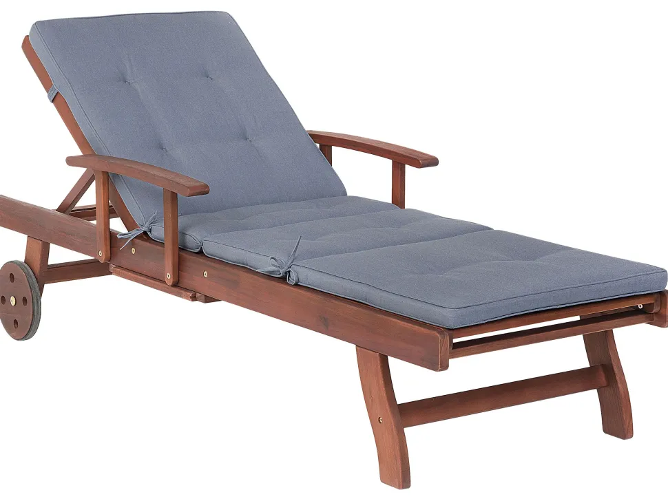 Gartenliege Akazienholz Dunkelbraun Auflage Blau Rollbar Toscana