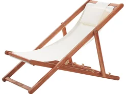 Gartenliege Akazienholz Dunkelbraun Textil Beige Avellino