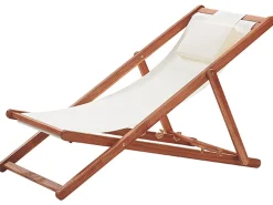 Gartenliege Akazienholz Dunkelbraun Textil Beige Avellino
