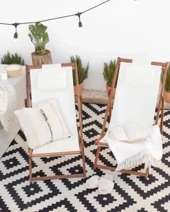 Gartenliege Akazienholz Dunkelbraun Textil Beige Avellino