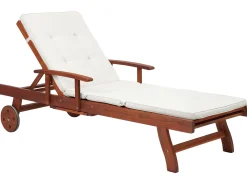 Gartenliege Akazienholz Dunkelbraun Auflage Cremeweis Rollbar Toscana