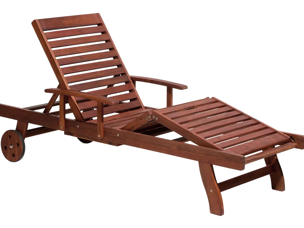 Gartenliege Akazienholz Dunkelbraun Auflage Cremeweis Rollbar Toscana