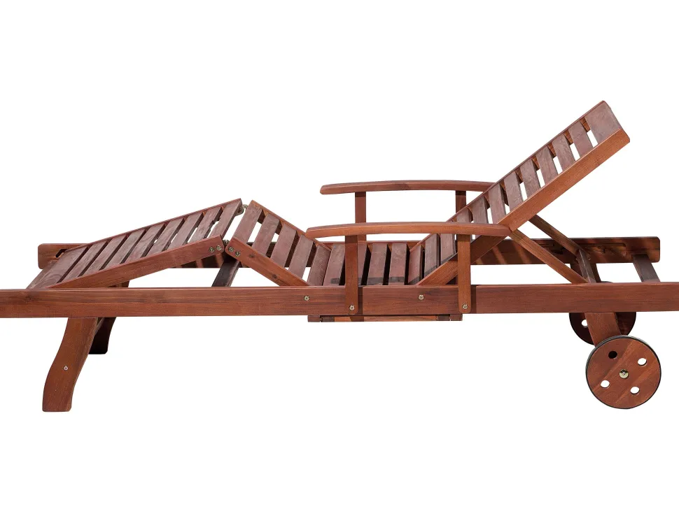 Gartenliege Akazienholz Dunkelbraun Auflage Cremeweis Rollbar Toscana